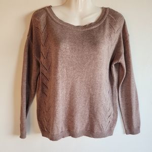 Lulus Pointelle Me More Cream Tan Knit Sweater Top Size S